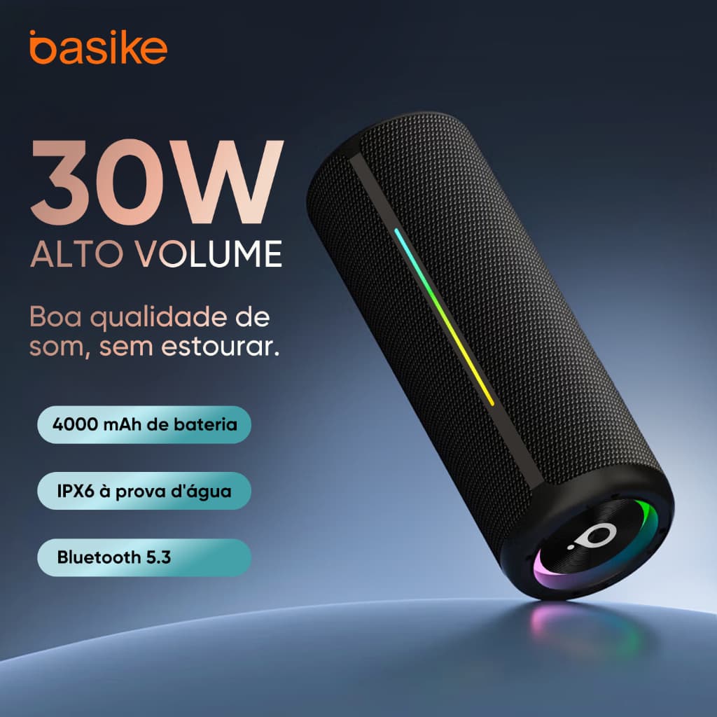INOVA 30W Caixa de Som Rádio FM TWS Estéreo Luz RGB Bateria 4000mAh IPX6 À Prova D'Água para Casa e Exterior