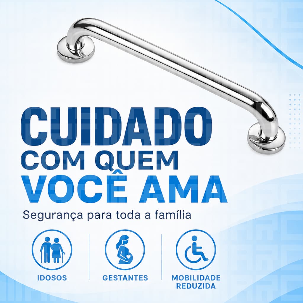 Barra de Apoio em Alumínio 30 50 cm Banheiro Idoso Gestante Segurança Parede Escada
