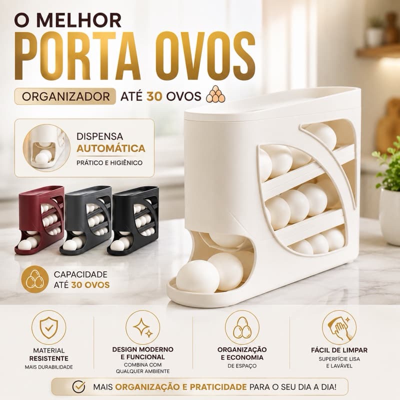 Porta ovos 4 andares em plastico para geladeira Organizador 30 ovo sistema rolante automatico