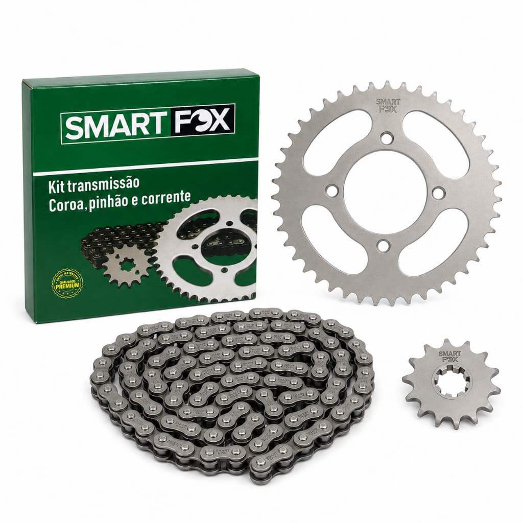 Kit Relação Transmissão Moto Yamaha YBR 125 Anos 2003 a 2008 e Factor 125 2009 a 2016 Smart Fox