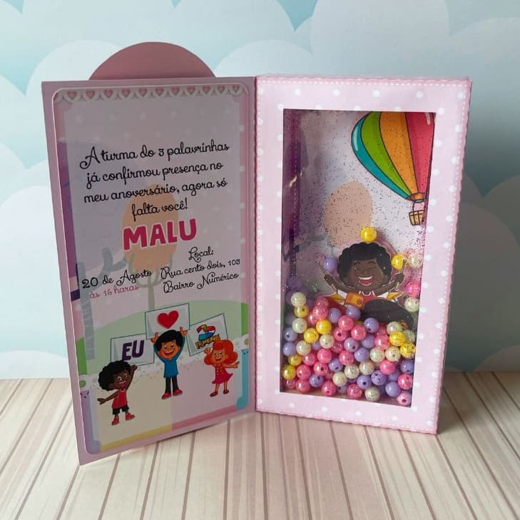 ✨ Convite Personalizado Luxo - Três Palavrinhas Menina - Papelaria Personalizada - Lembrancinha Personalizada
