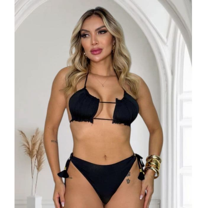 Biquíni Feminino Fio Dental com Amarração Lateral Top Várias Amarrações Ajustáveis, Modelo Sensual