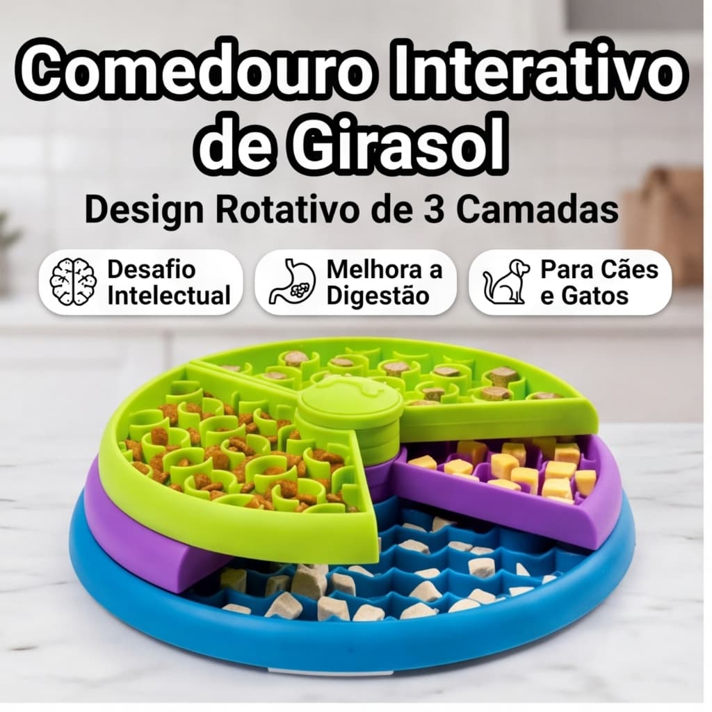 Comedouro Interativo Labirinto Lento Giratório 3 Níveis, Várias Texturas para Lamber, para Cães e Gatos
