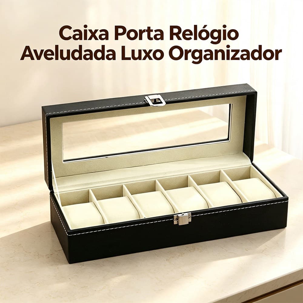 Caixa Porta Relógio Luxo 1/3/6/12 Divisórias Organizador De Relógios Em Couro PU Com Tampa De Vidro