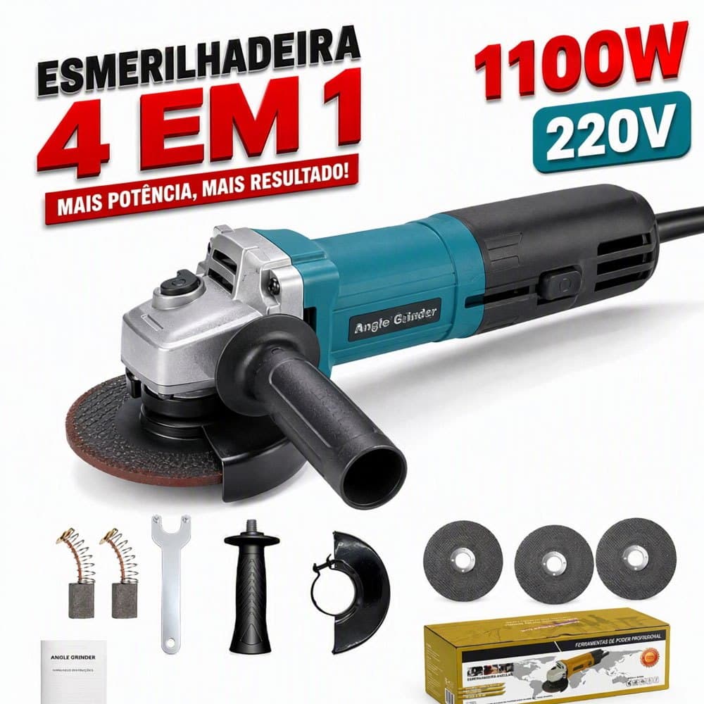 Esmerilhadeira 115mm com Motor 1100W  220V Profissional para Corte Desbaste e Polimento de Superfícies