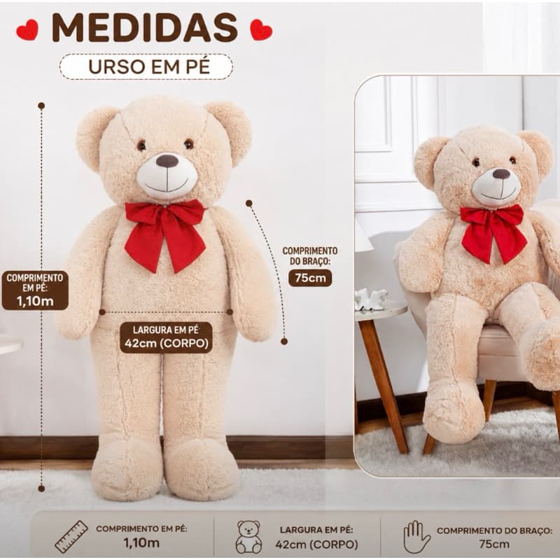 URSO de pelúcia grande Urso gigante Teddy Fofinho Macio Presente Dia namorados Dia das Crianças Fofinho