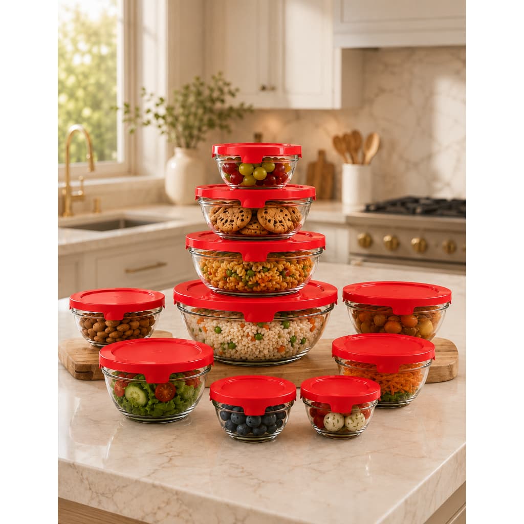 Kit 10 Potes Vidros Herméticos Com Tampa Redondo Cozinha Bowls Resistente
