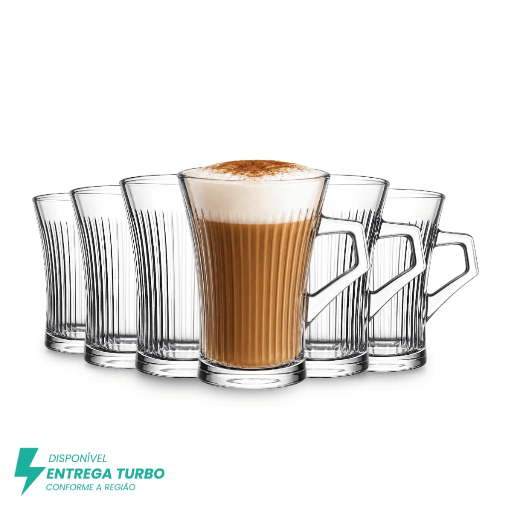 Jogo De 6 Xícaras Canelada 140ml - Canecas para Chá, Café e Cappuccino
