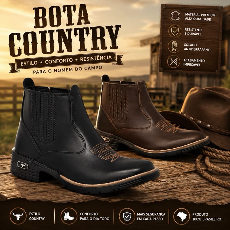 Botina Texana Masculina Bota Chelsea Country Confortável Em Couro Eco