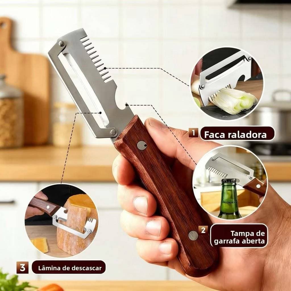 Faca Multifuncional para Descascar e Fatiar para Cozinha, Descascador de Batatas, Fatiador de Cebolinha 3 EM 1
