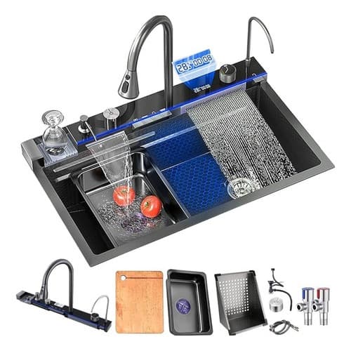 Cuba Gourmet Inteligente Cascata Premium Smart Com Led Multifuncional Lavador De Copos E Torneira Aço Inox 304