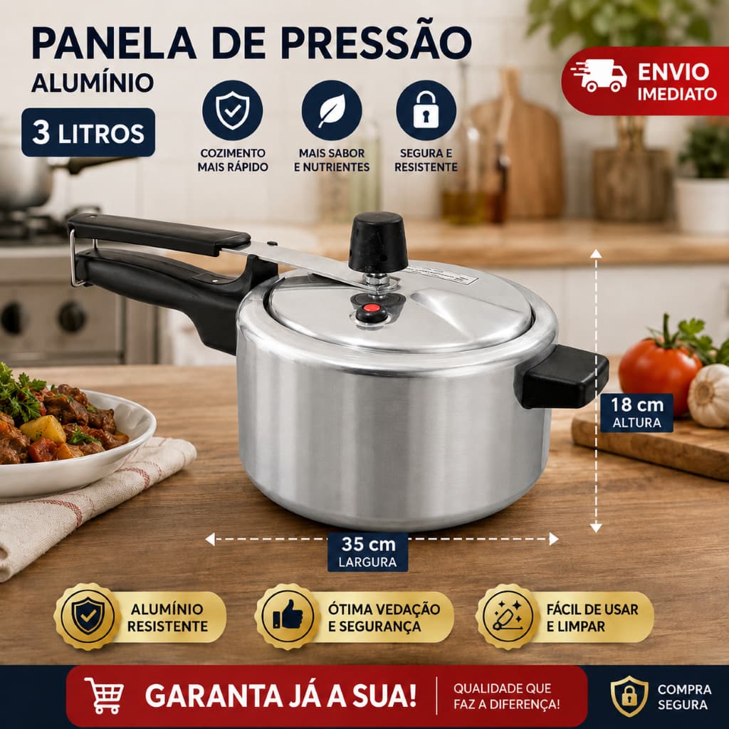 Panela de Pressão Alumínio Roque 3 Litros/ Espaçosa e Grande