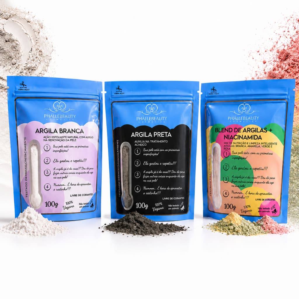 Argila Facial PhálleBeauty 100g Branca Preta ou Blend com Niacinamida Escolha a Variação