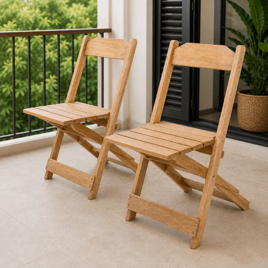 Kit 2 Cadeiras de Madeira Dobrável Minimalista Reforçada Casa Áreas de lazer Bar Lanchonete