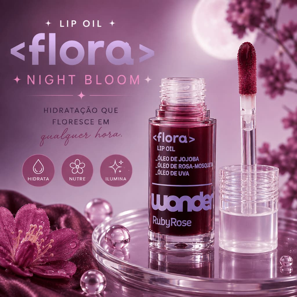 Lip Oil Flora Night Bloom Wonder Ruby Rose Hidratante Labial
