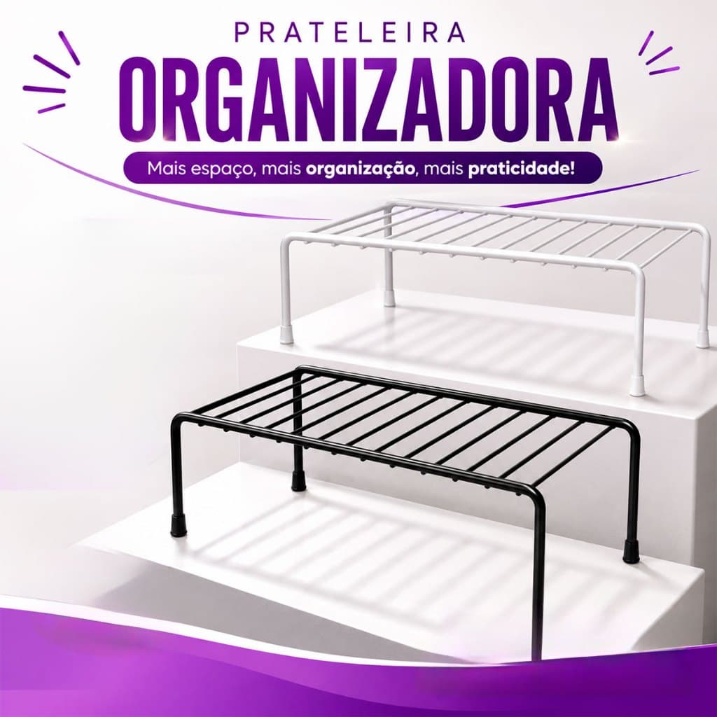 Organizador Armário Prateleira Aramado Armário 1 a 4 Uni Preto Branco 32cm