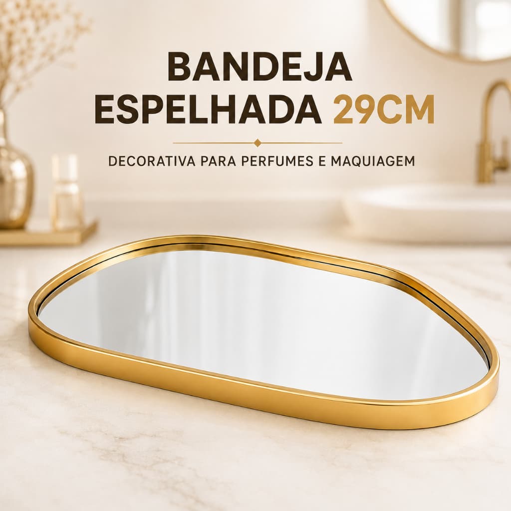 Bandeja Decorativa Espelhada 29cm Orgânica para Perfumes Maquiagem Lavabo