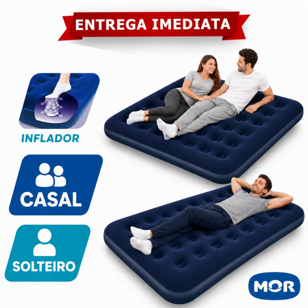 Colchão Inflável Casal Solteiro Com Inflador Mor