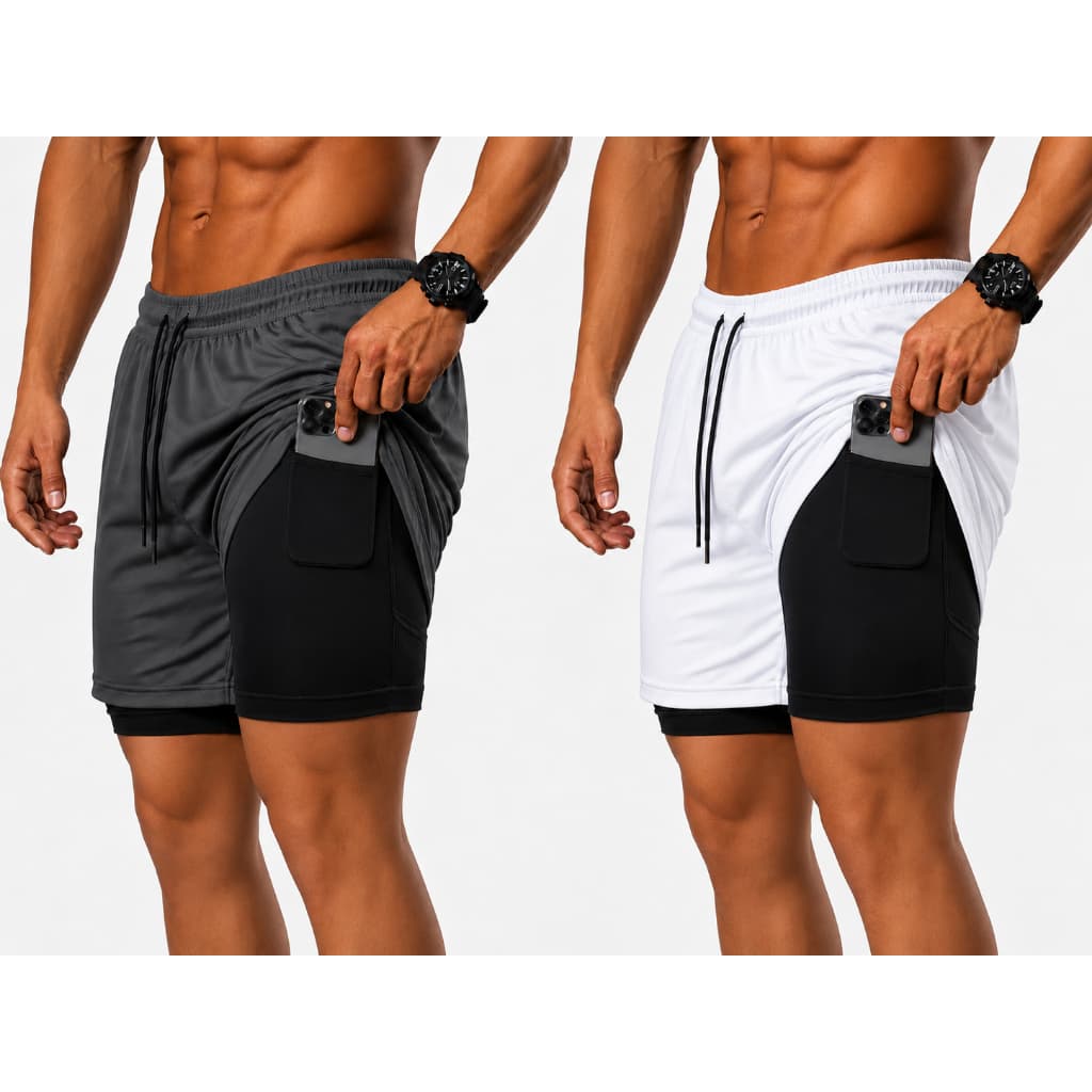 KIT 2 Short Dry Fit 2 em 1 Bermuda Academia Treino Corrida Com Elastano