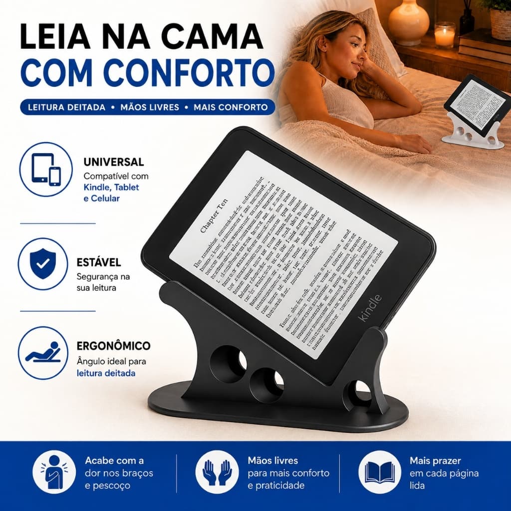 Suporte Kindle Universal para ler na Cama Tablet Ipad Celular Ergonômico Apoio de Mesa