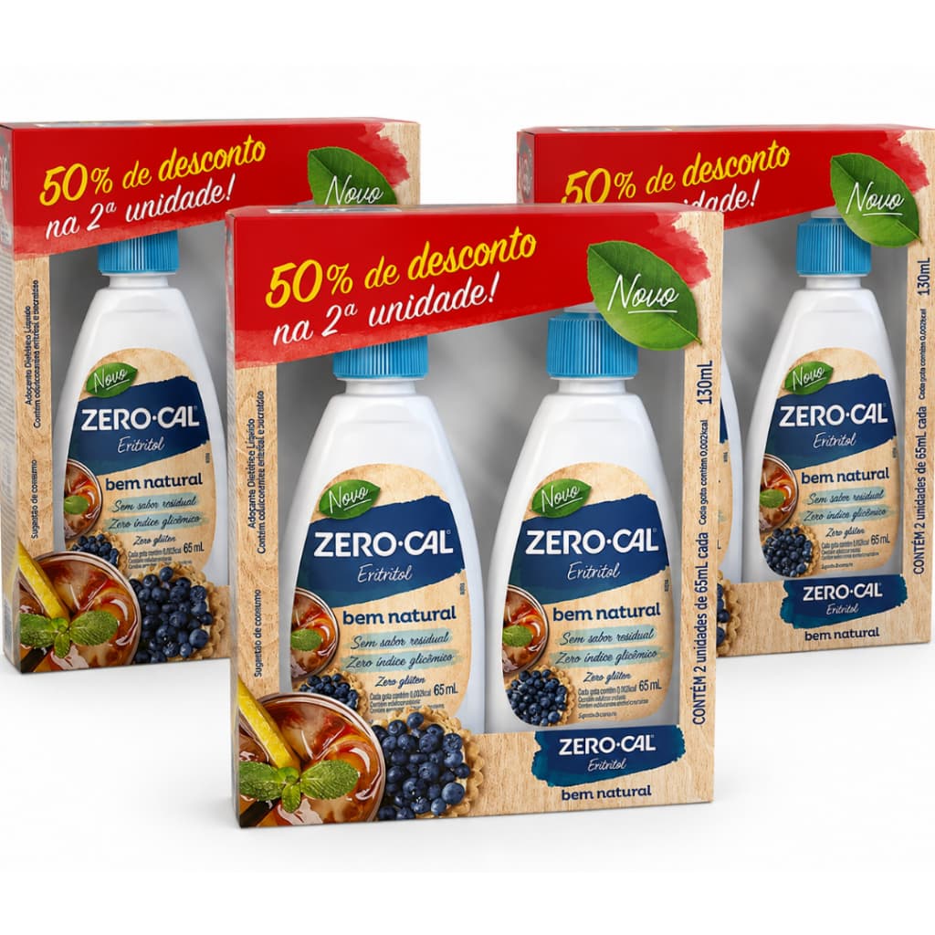 Kit 6 unidades Adoçantes Líquido Eritritol Zero Cal De 65ml