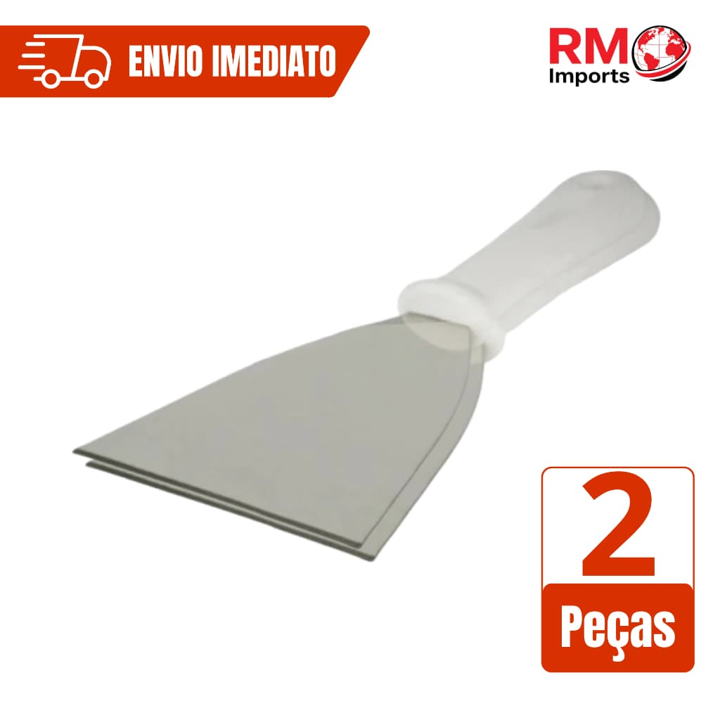 Kit 2 Espátulas de Aço Inox Reta Para Chapeiro Chapa Lanche Cozinha