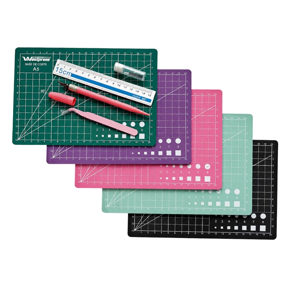 Kit Base de Corte 22x15 A5 com Régua Estilete de Precisão e Pinça Westpress