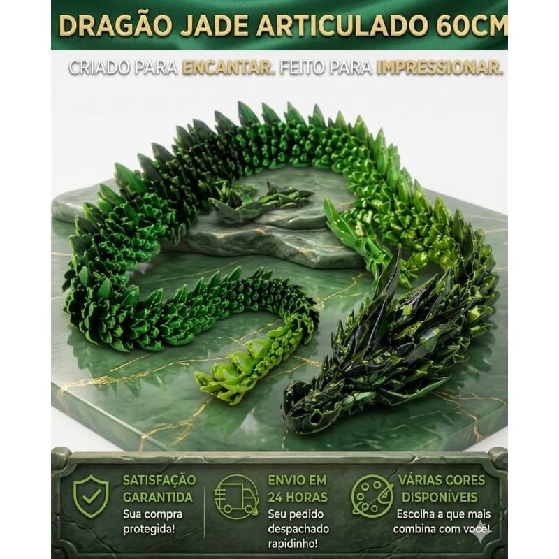 Dragão Jade Articulado 60cm Impressão 3D Colecionável Presente Criativo Decoração Geek