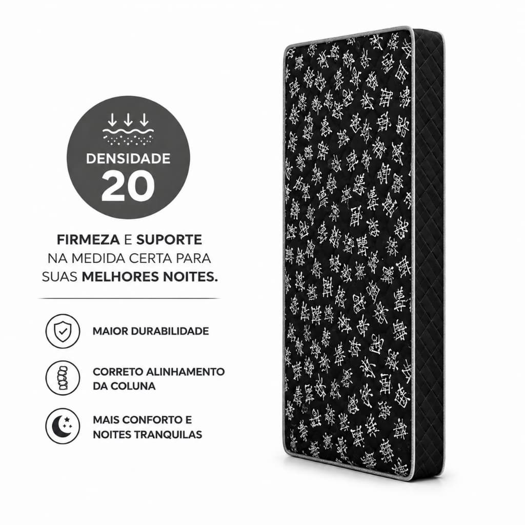 Colchão Solteiro Confortavel D20 Espuma Com Certificado do Inmetro Ortopédico Anti Ácaro 188x78x12 CM - AV