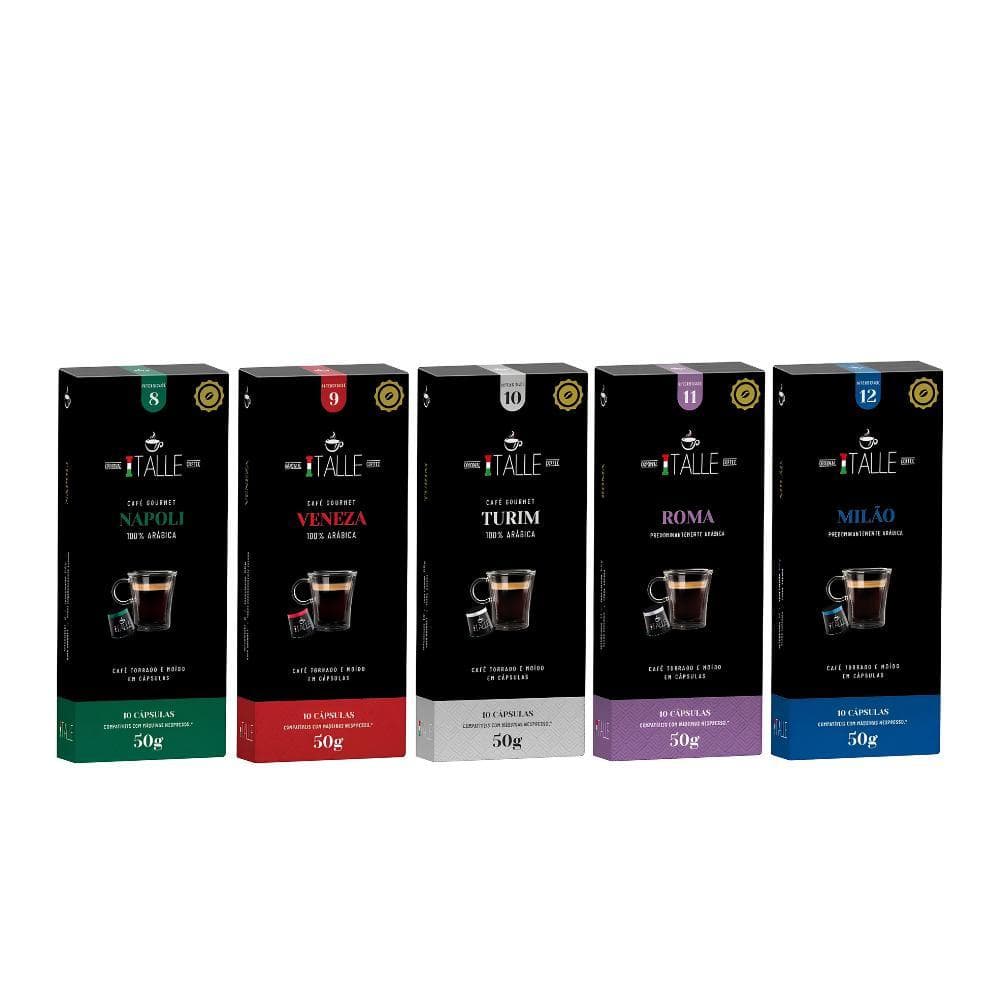 Kit 50 Cápsulas de Café Gourmet Italle Compatível Nespresso Original 5 Sabores Torra Italiana 100% Arábica