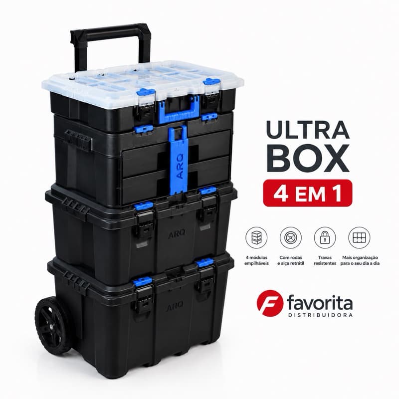 KIT CAIXA DE FERRAMENTAS MODULAR ULTRA BOX C RODAS 4 EM 1 TOY 26020
