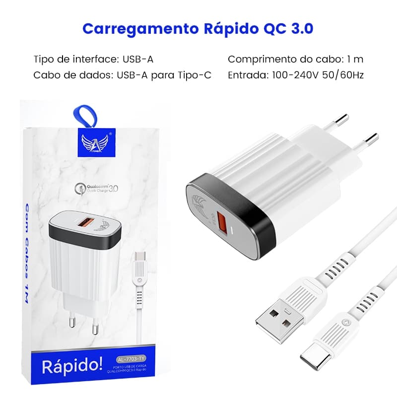 Carregador USB 5.1A - Carregamento rápido e compacto
