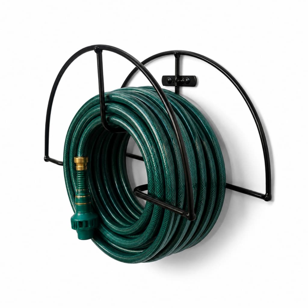Suporte para Mangueira de Jardim de Parede em Ferro Preto Organizador 37cm para Quintal e Garagem