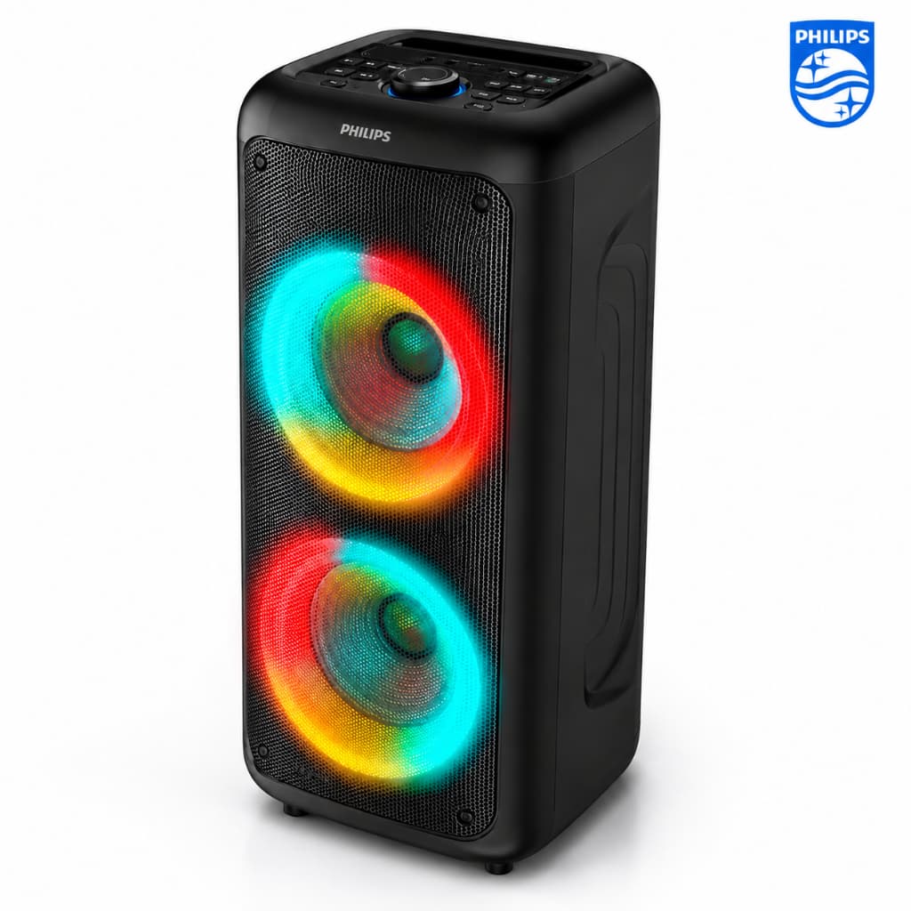 Caixa de Som Bluetooth Karaokê Philips 1300W/1500W Party Speaker LED USB AUX Bivolt Função TWS