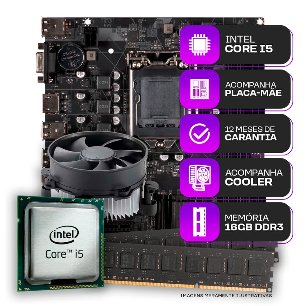 kit Upgrade, Intel Core i5-3470 + Cooler + Placa Mãe 1155 + 16GB DDR3