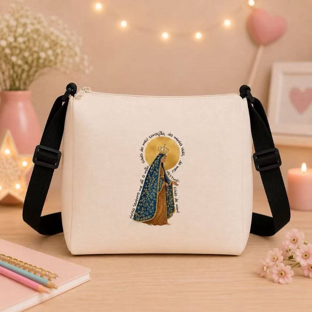 Bolsa de ombro feminina católica Nossa Senhora Aparecida casual