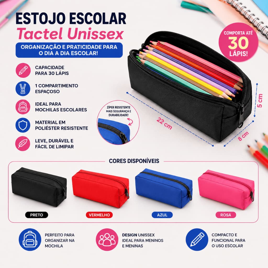 Estojo Nylon 600 Estojo Escolar Unissex Menino Menina Estojo de Lápis