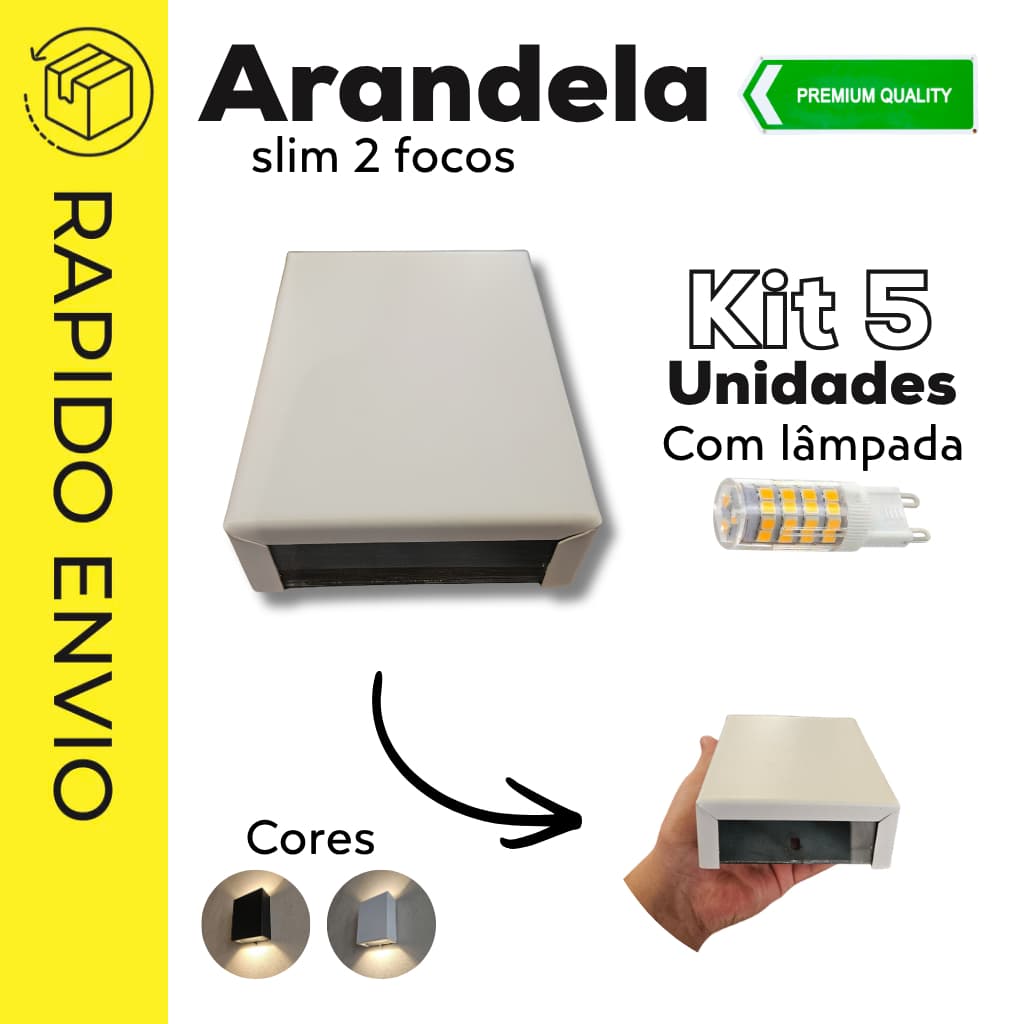 Kit 5 Arandelas Slim 2 Focos Ferro (Com Lâmpadas G9)