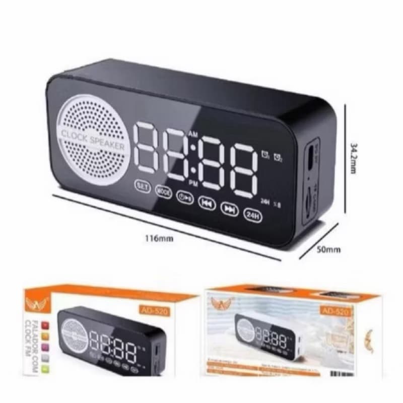 Caixa de Som Bluetooth Retrô com Relógio Despertador, Rádio FM e Exibição de Hora Portátil