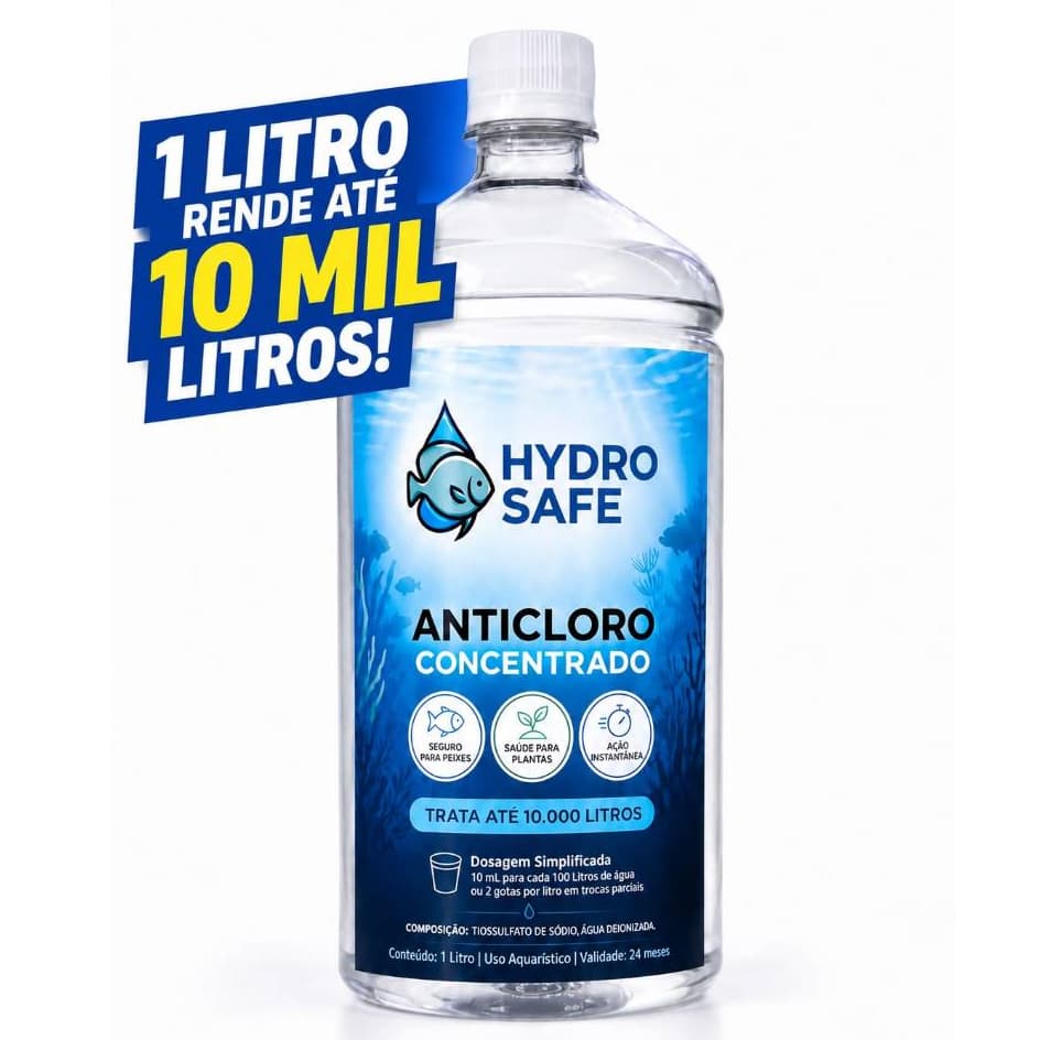 Condicionador de Água Anticloro Concentrado Trata 10.000 Litros - Ação Instantânea - Hydro Safe 1L