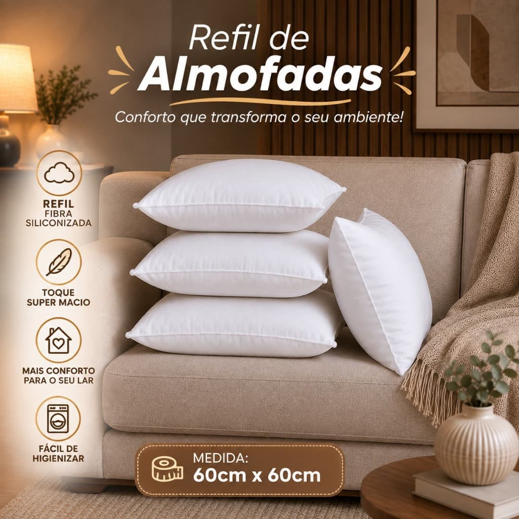 Kit 6 Enchimentos para Almofada 45x45cm Fibra Siliconada Super Macios