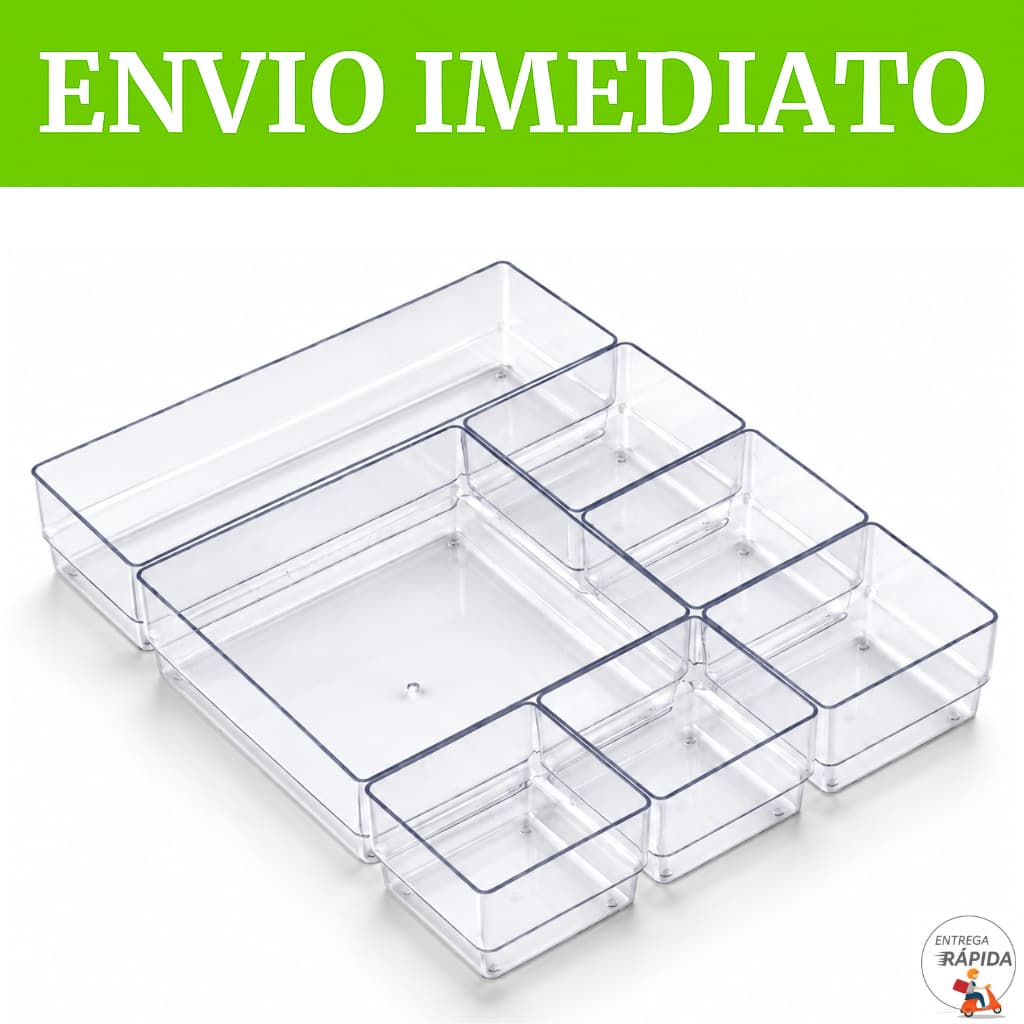 KIT COM 7 ORGANIZADORES DE ACRÍLICO TRANSPARENTE MULTIUSO - GAVETA BANHEIRO QUARTO