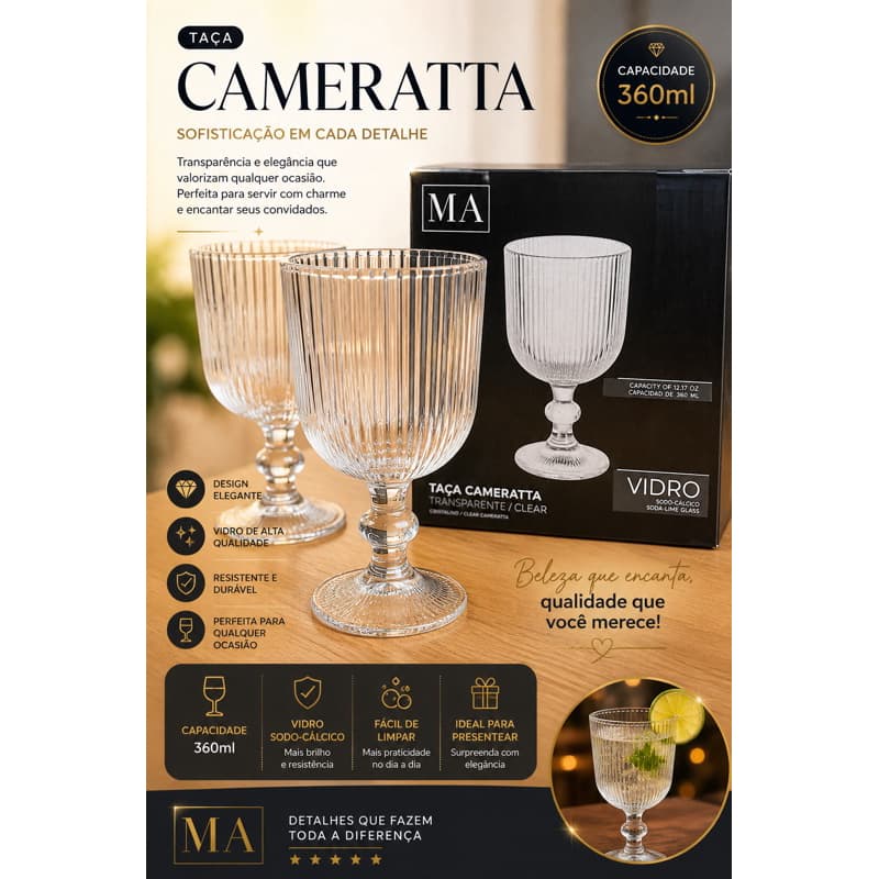 Conjunto 4 Taças Cameratta 360ml – Elegância Atemporal para Seus Brindes