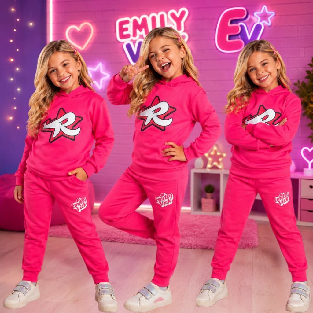 Conjunto Infantil Menina Moletom Emily Vick Dos Rosa Capuz Blusa e Calça Veste Do 4 ao 10 Anos