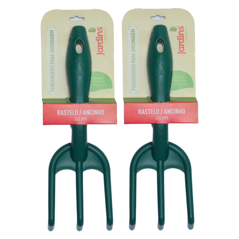 Rastelo Ancinho 3 dentes de Plástico Nutriplan Kit P/ Jardim 2 Unid