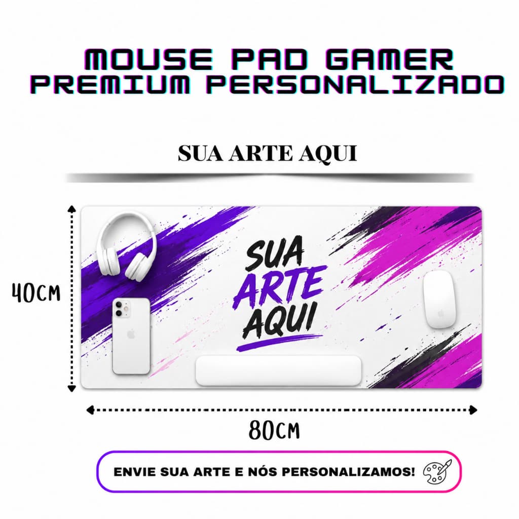 MOUSE PAD GAMER PERSONALIZADO COM SUA ARTE 80X40 BASE ANTIDERRAPANTE