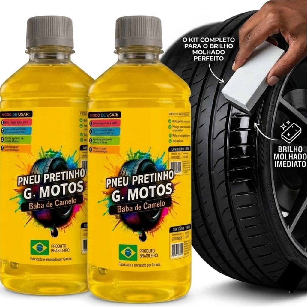 Kit 2 Pretinho Baba de Camelo Automotivo Concentrado 500ml BRILHO INTENSO PARA PNEUS RESSECADOS