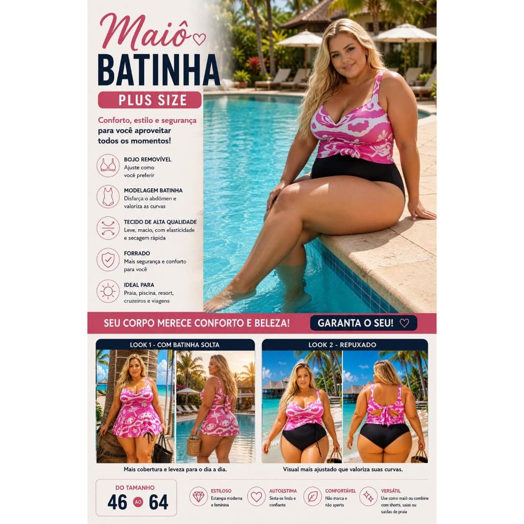 Maio Batinha Vestidinho Big Plus Size Bojo Removivel Do TAM 46 ao 64