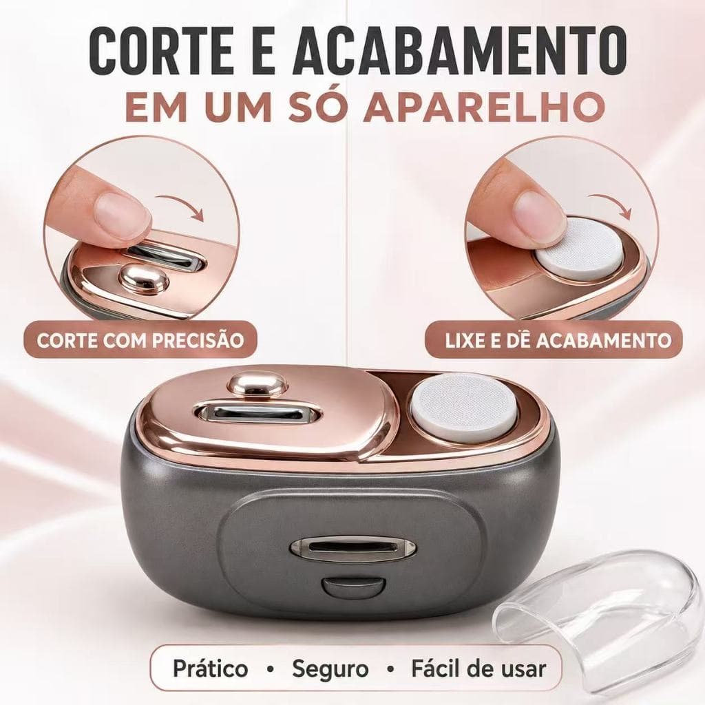 Cortador de Unha Elétrico 2 em 1 Aparador e Lixa Automática Recarregável USB com Luz LED e Visor Digital