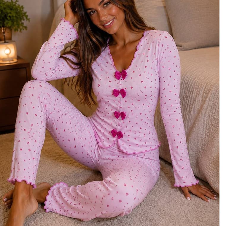 PIJAMA CANELADO COM LAÇOS